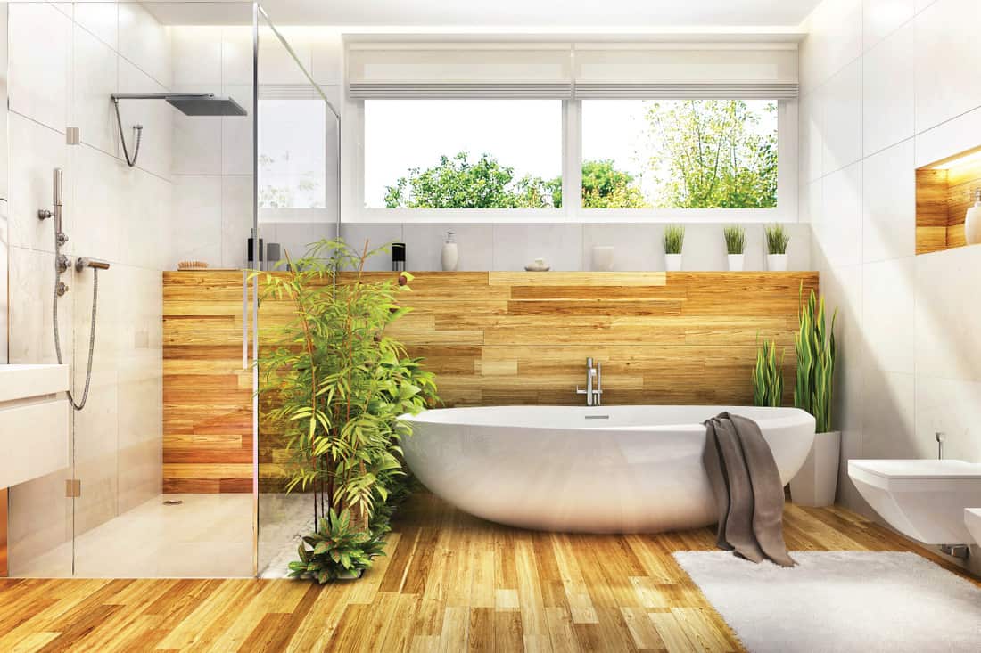 Disegni di bagni scandinavi in legno e bianco