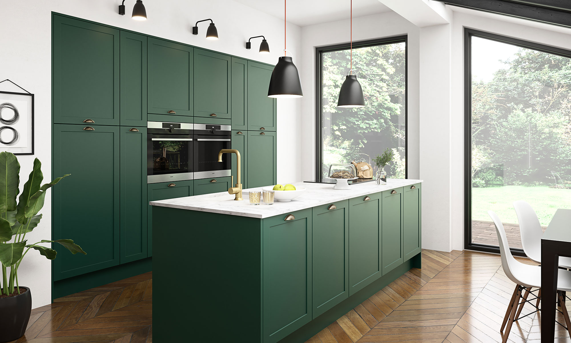 Design della cucina verde - protagonista il verde della bottiglia