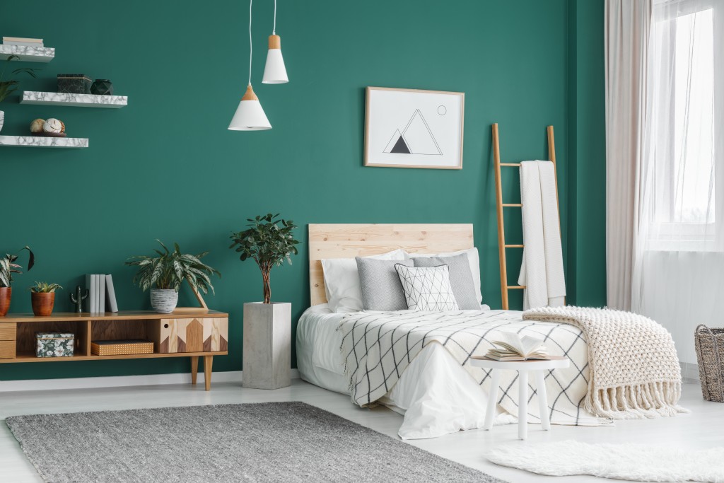 Dark mint green color in the bedroom