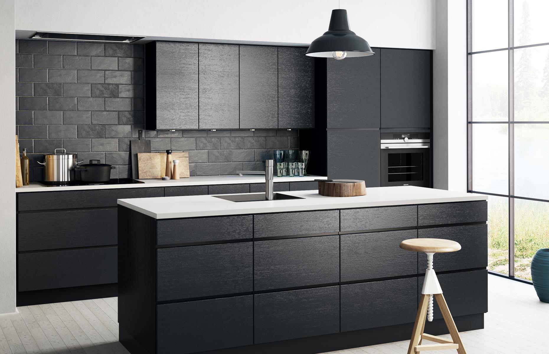 Black kitchen white countertop