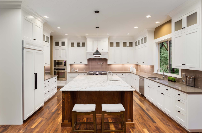 U-shaped kitchen with large island