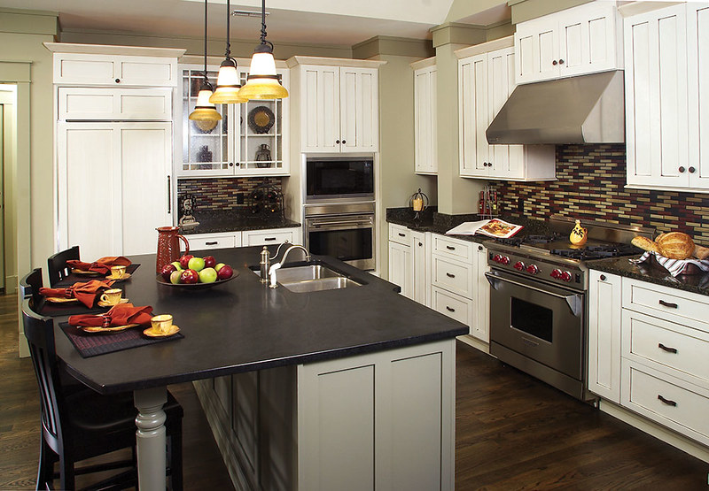 Kitchen, dining room and living room - stone tile