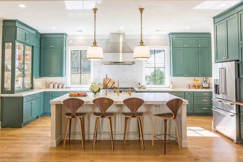 Mint green kitchen cabinets