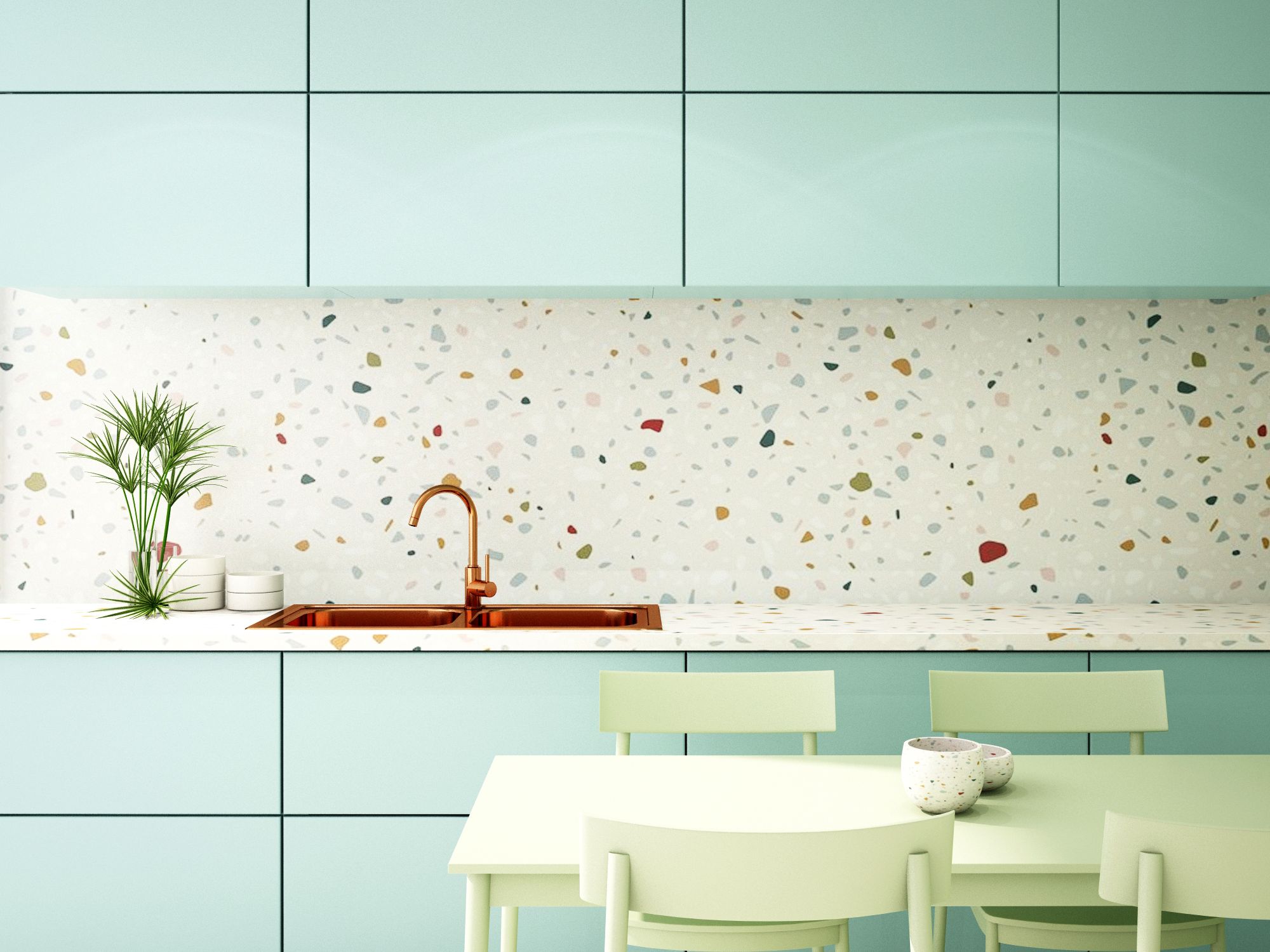 Interesante decoración de la pared de la cocina - un patrón