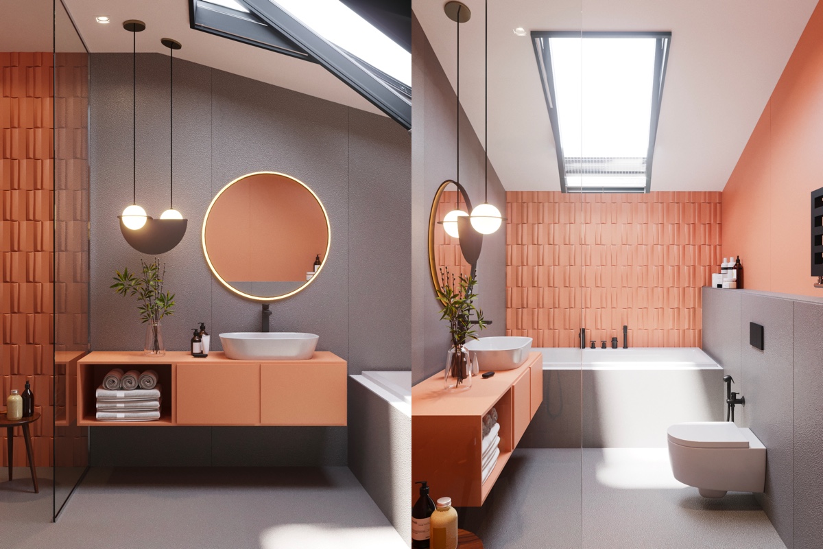 Idee per il bagno scandinavo grigio e rosa