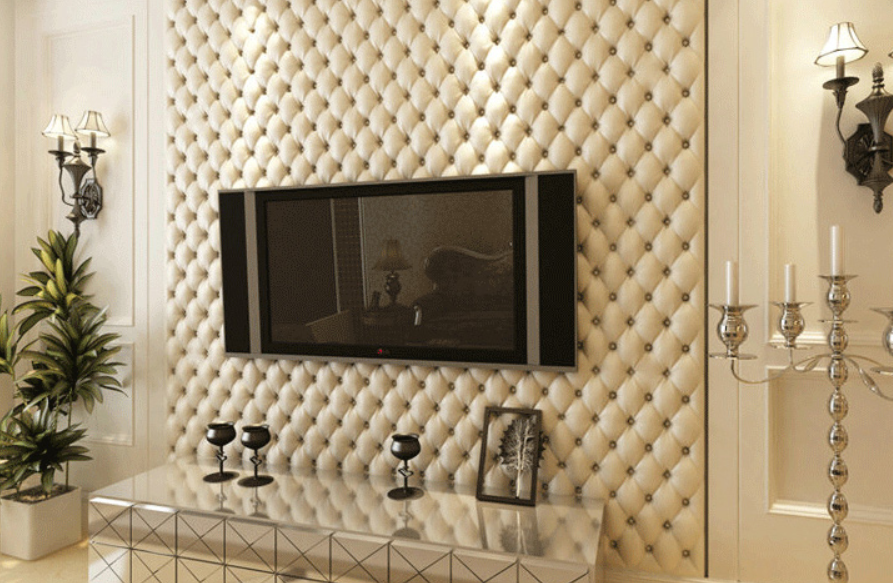 Fabric wall panelling - a TV wall idea