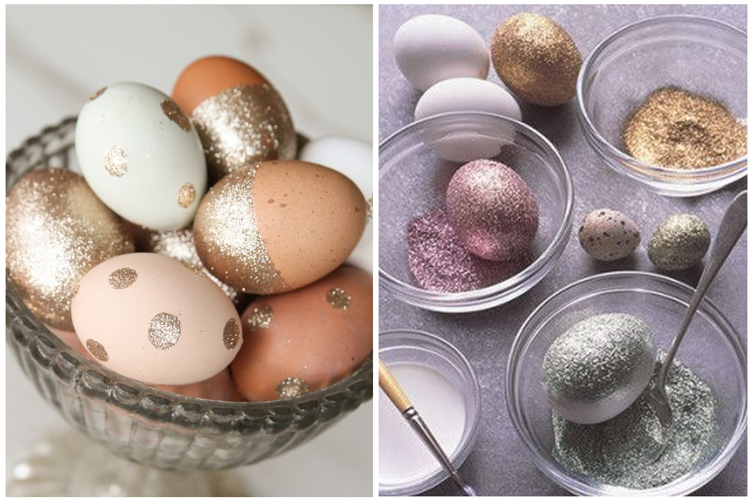 Shiny Easter eggs with glitter