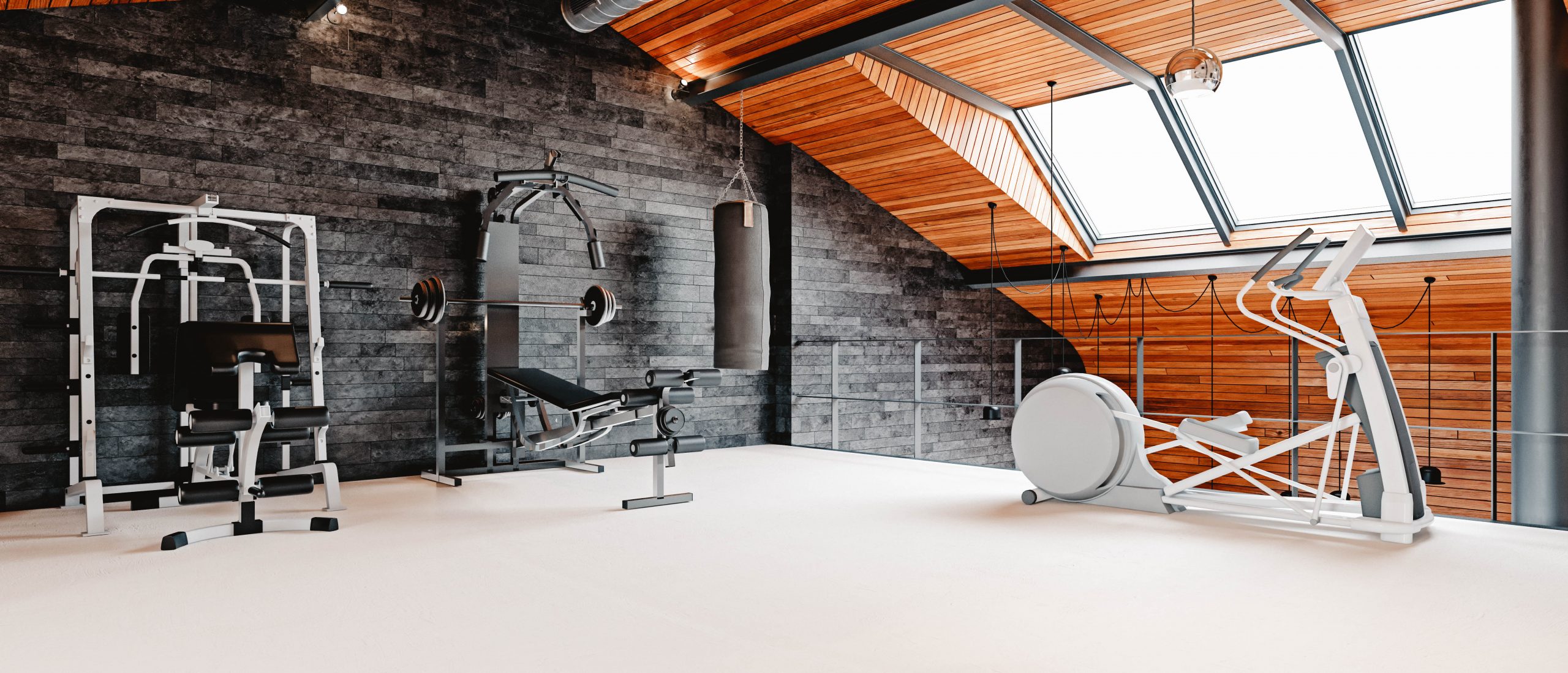 Gimnasio en una gran sala del ático