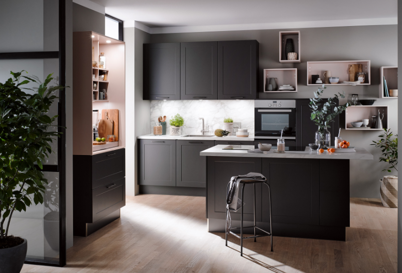 Graphite kitchen with an island