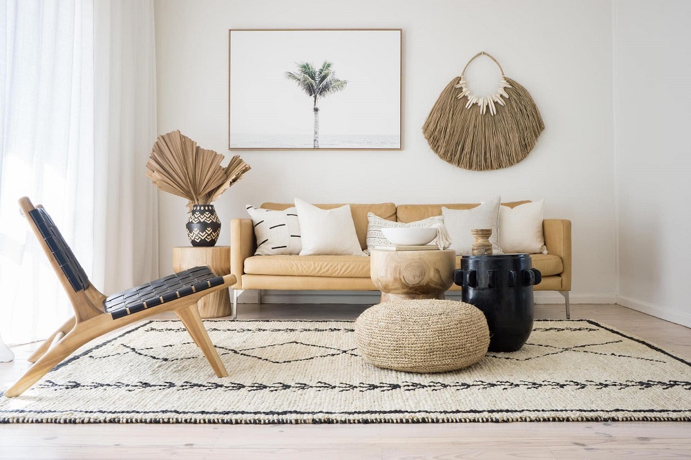 Una sala de estar Boho moderna y natural - beige