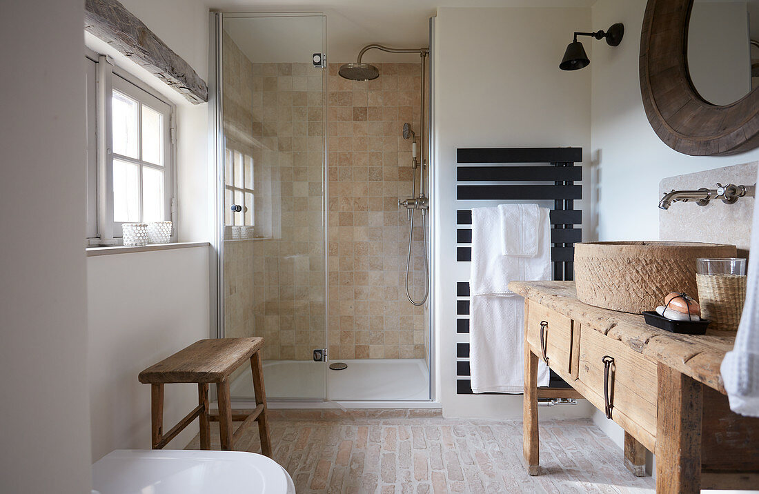 Wood in the rustic bathroom