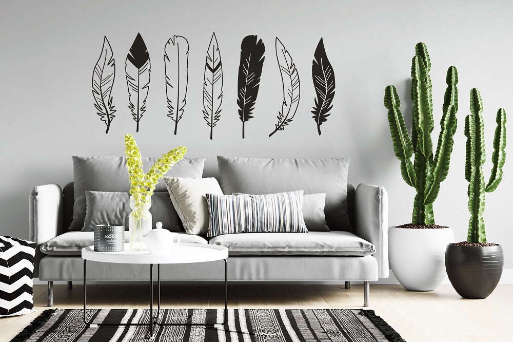 Ideas de salones bohemios - plumas en la pared