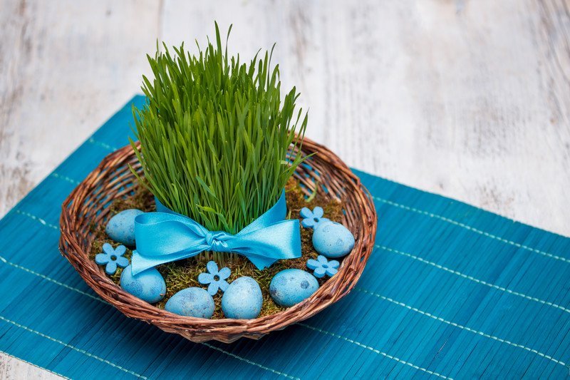 Centres de table de Pâques - plantes et œufs de Pâques