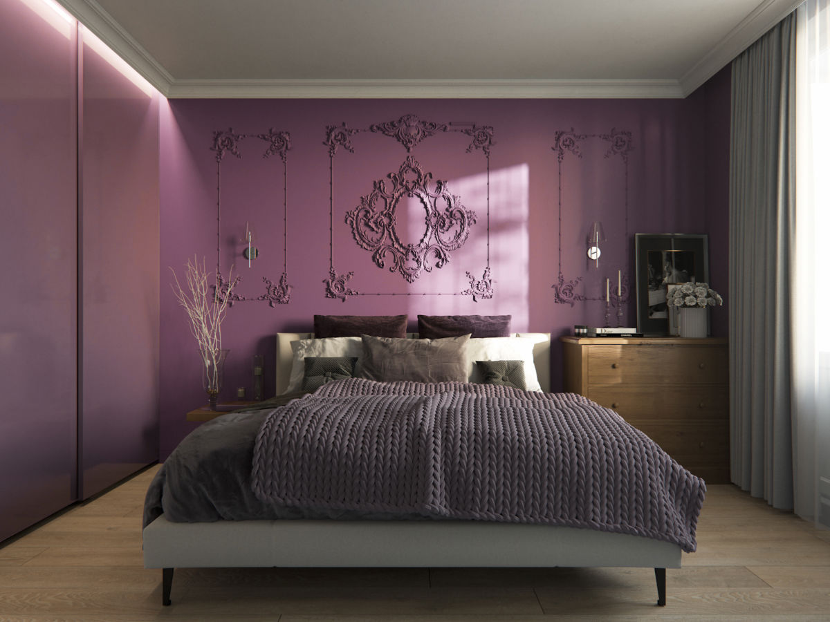 Couleurs fortes dans la chambre à coucher - diverses variations de pourpre