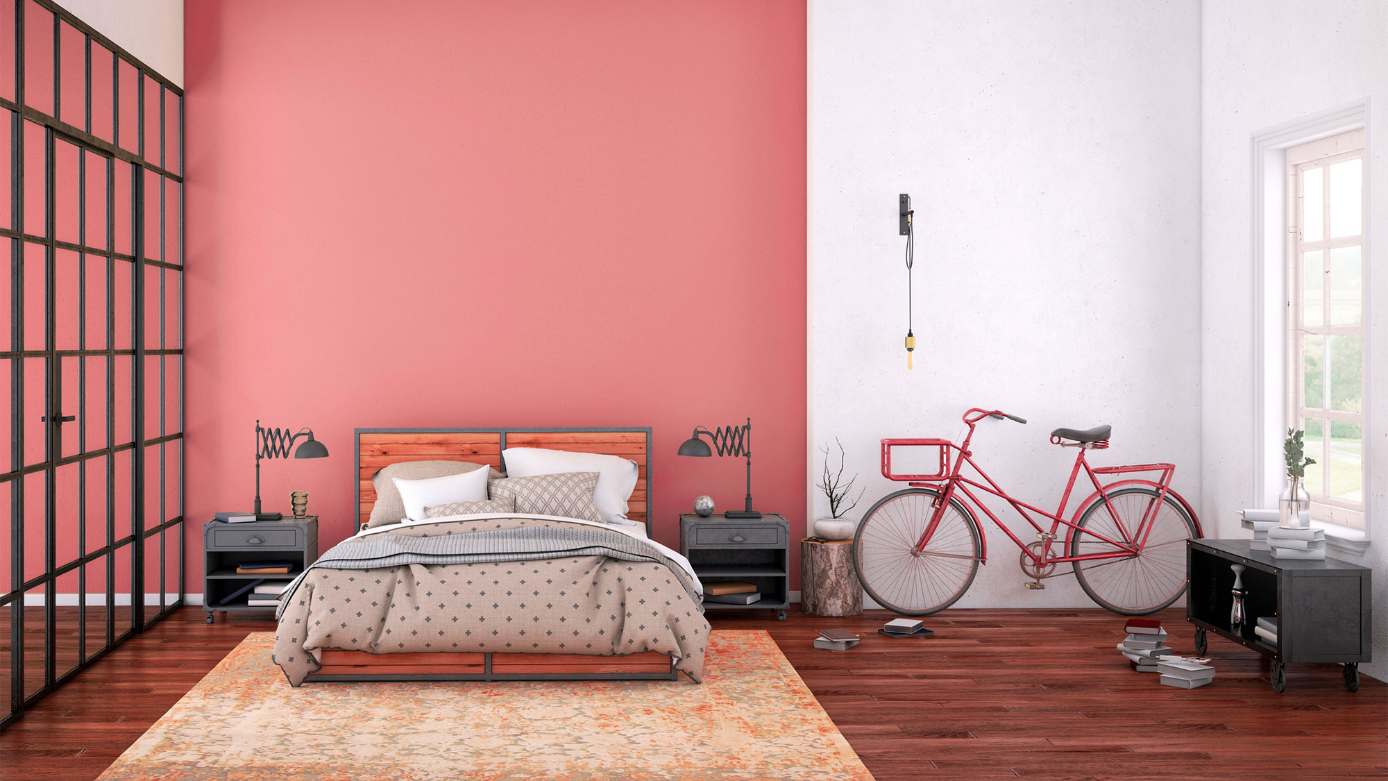 Idées de couleurs pour la chambre à coucher - intérieur moderne corail