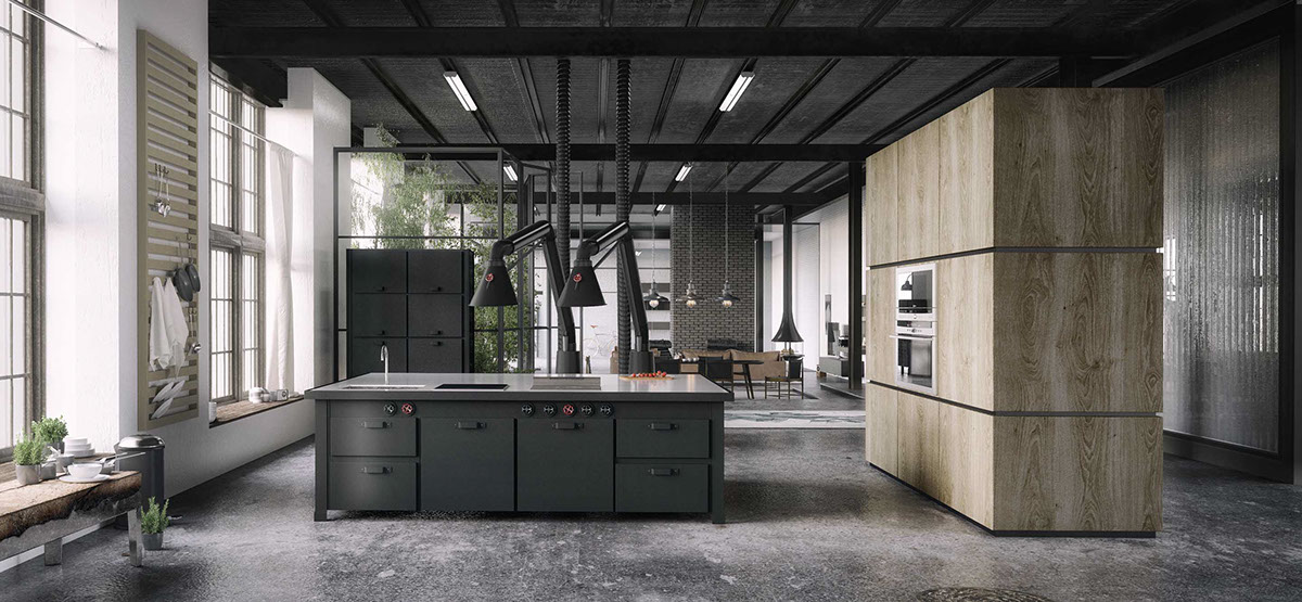 Cocina loft gris