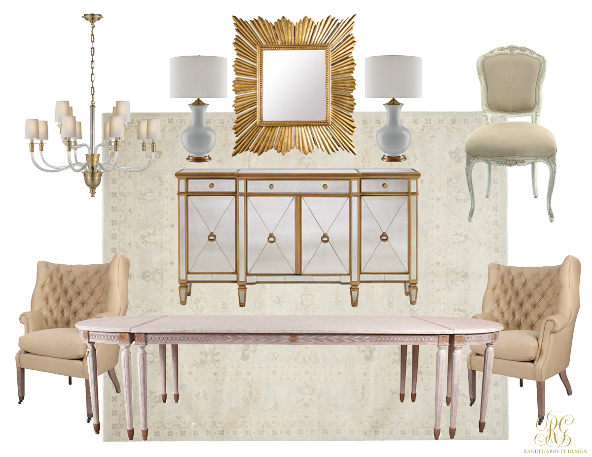 Salón glamuroso con accesorios dorados